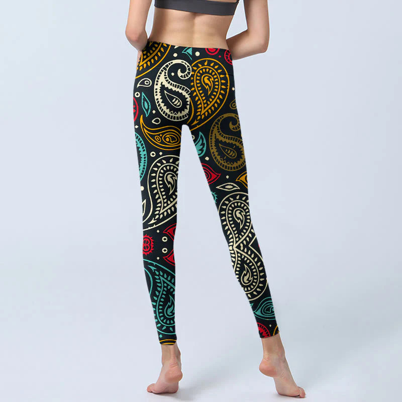 Buddha Stones Colorful Paisley Print Gym Leggings Women's Yoga Pants