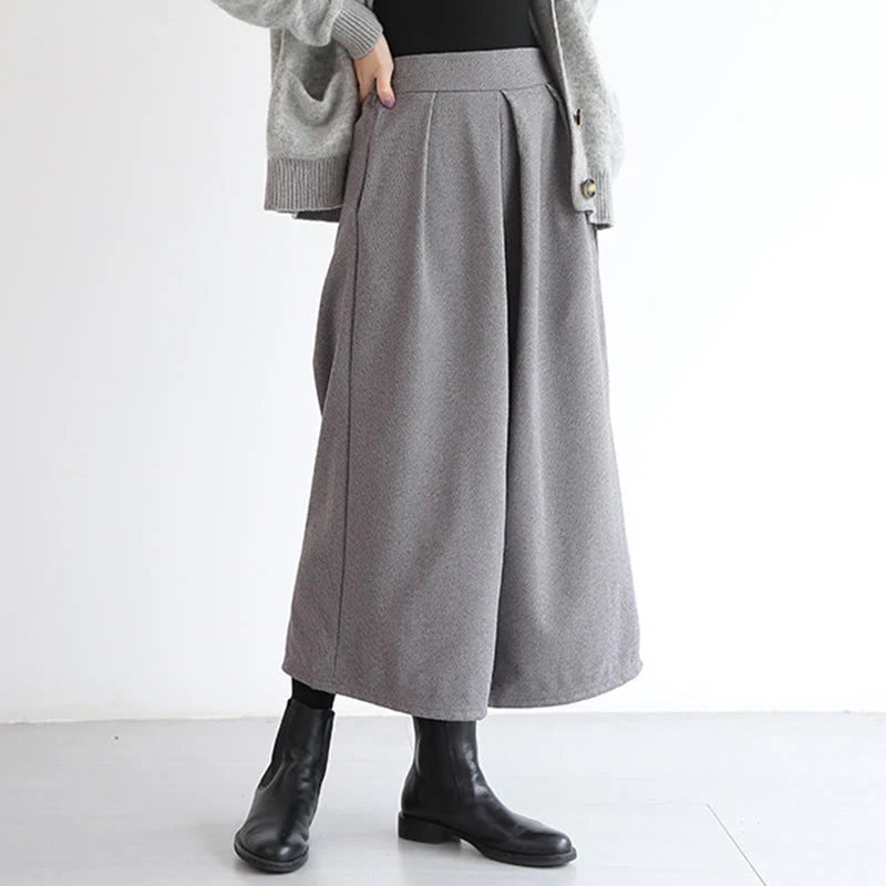 Buddha Stones Plain Elastic Waistband Design Women's 7-8 Length Wide Leg Pants With Pockets