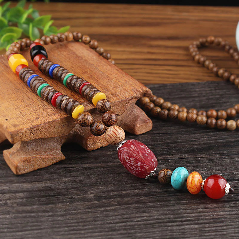 Buddha Stones Tibetan Wenge Wood Bodhi Seed Agate Balance Peace Necklace Pendant (Extra 40% Off | USE CODE: FS40)