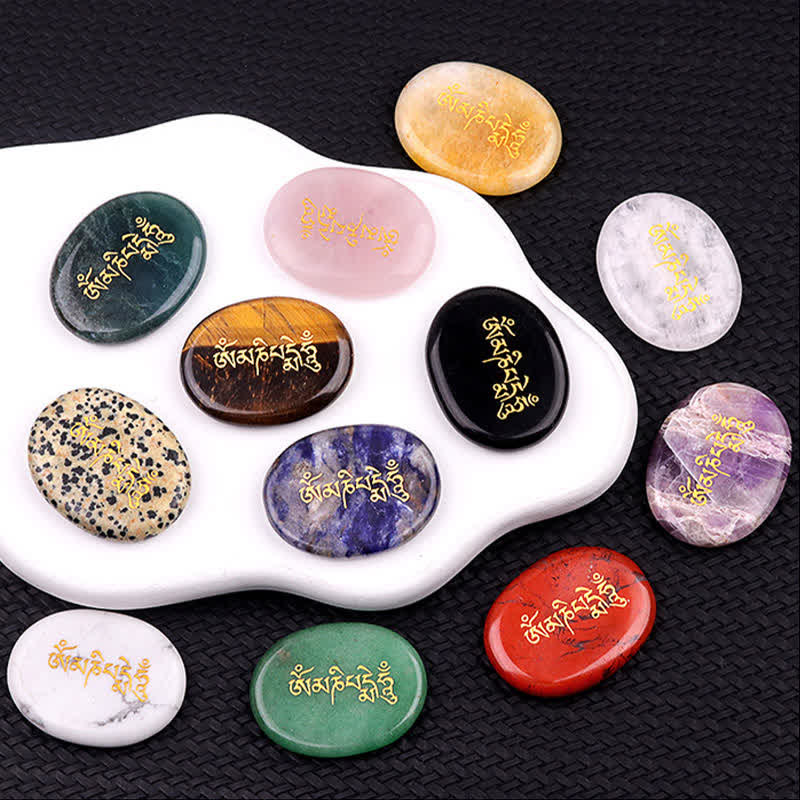 FREE Today: Spiritual Awareness Om Mani Padme Hum Amethyst Tiger Eye Palm Stone Crystal Decor 35*45mm