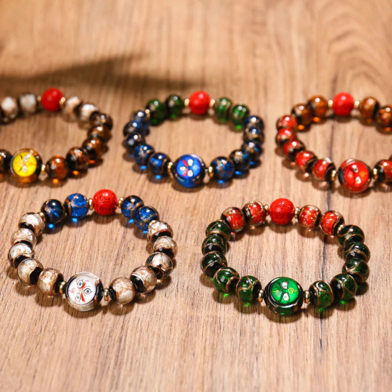 Buddha Stones Tibetan Five God of Wealth Thangka Liuli Glass Bead Chinese Zodiac Protection Bracelet (Extra 35% Off | USE CODE: FS35)