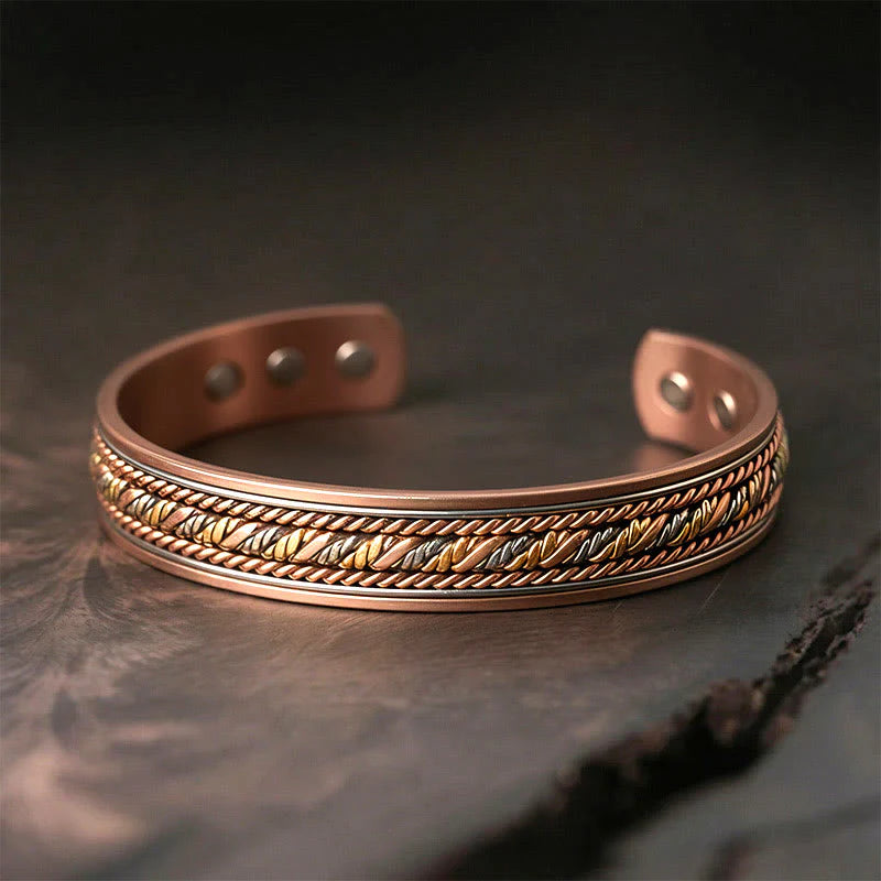 Buddha Stones Retro Open Twisted Copper Balance Luck Cuff Bracelet Bangle
