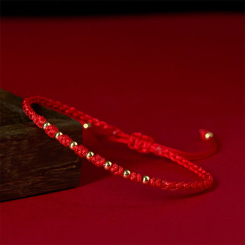 Buddha Stones 925 Sterling Silver Plated Gold Beads Red String Braided Protection Bracelet