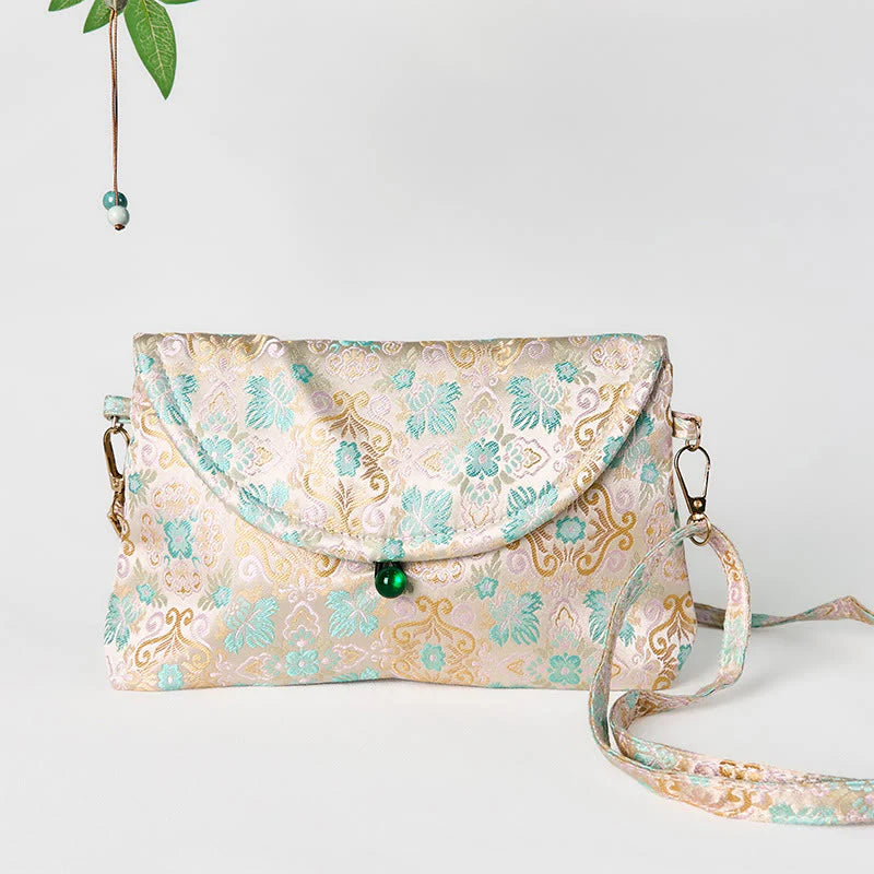 Buddha Stones Retro Flowers Pattern Polyester Cotton Embroidery Crossbody Bag Hangbags