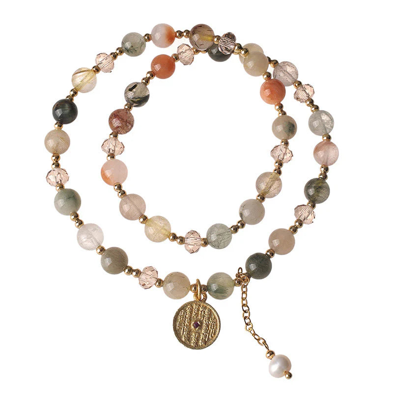 Buddha Stones Colorful Rutilated Quartz Copper Auspiciousness Double Wrap Bracelet