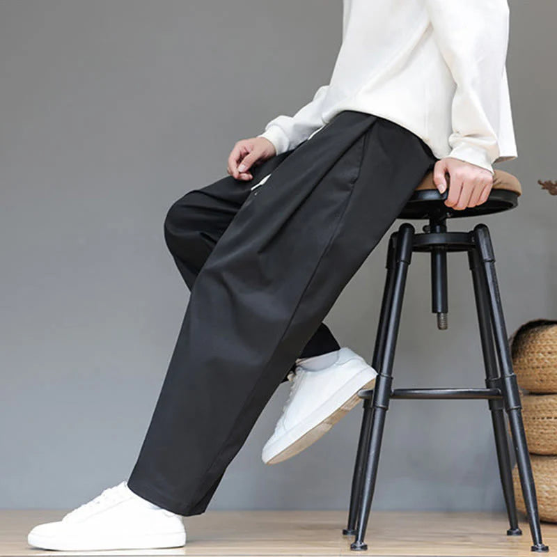 Buddha Stones Fall Solid Color Straight Leg Design Men's Harem Pants With Pockets