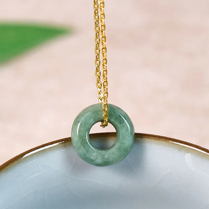 Buddha Stones Green Jade Peace Buckle Abacus Luck Necklace Pendant