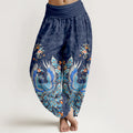 Buddha Stones Cotton Phoenix Peach Blossom Pattern Women's Elastic Waist Harem Pants