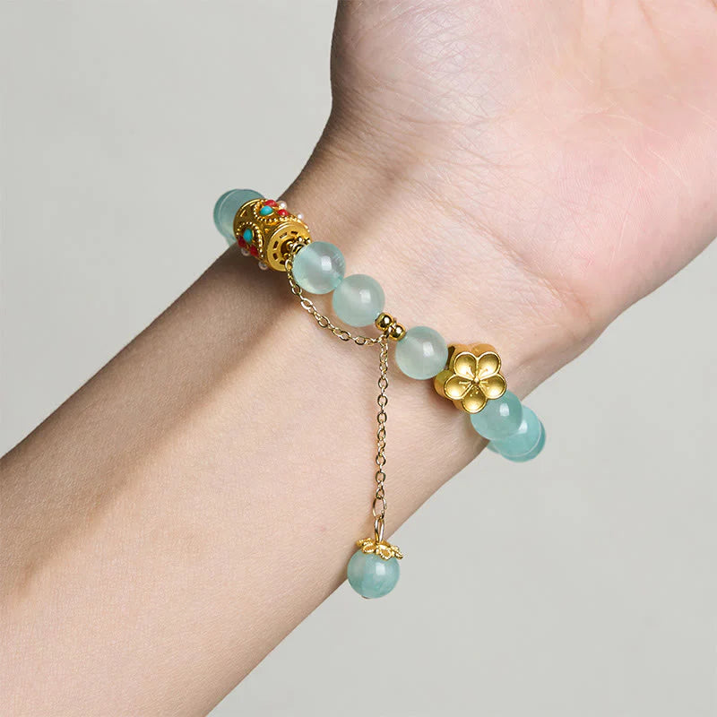 Buddha Stones Tibetan White Agate Crystal Stone Flowers Positivity Bracelet
