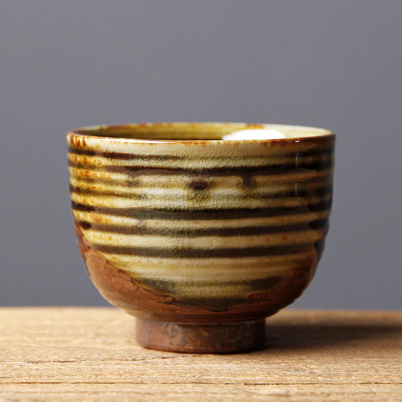 Buddha Stones Vintage Brown Beige Kiln Change Ceramic Teacup Kung Fu Tea Cup Bowl