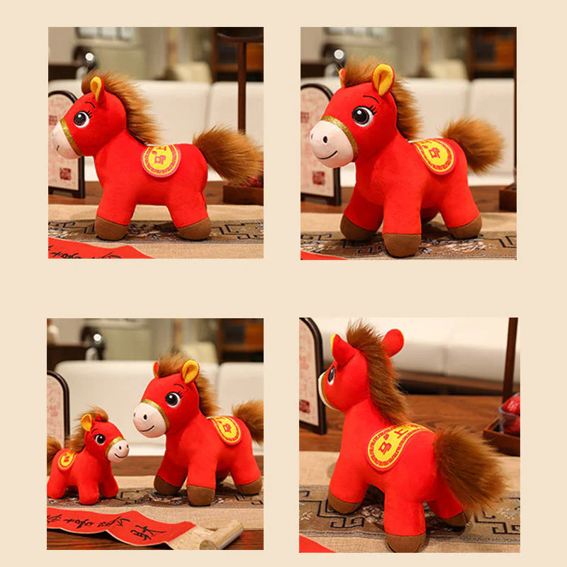 Buddha Stones Year Of The Horse Red Standing Horse Plush Doll Wealth Prosperity Home Decoration