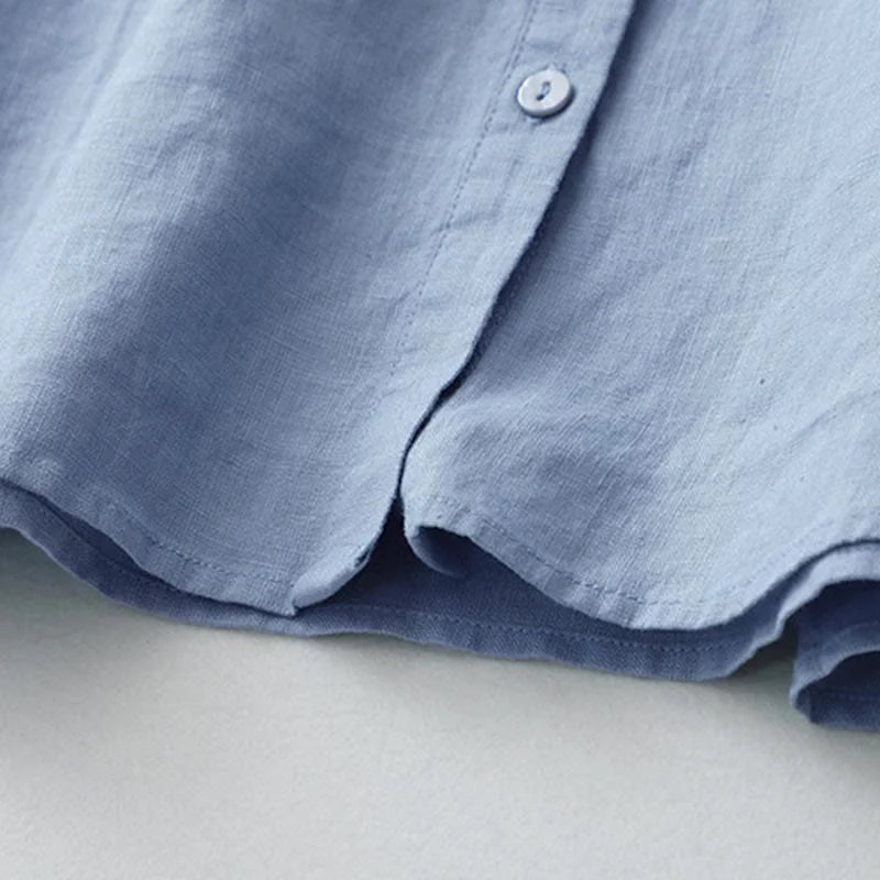 Buddha Stones Solid Color Button Three Quarter Sleeve Shirt