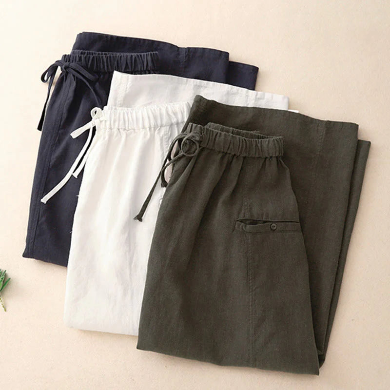 Buddha Stones Drawstring A-line Elastic Waist Cotton Women's Skirt