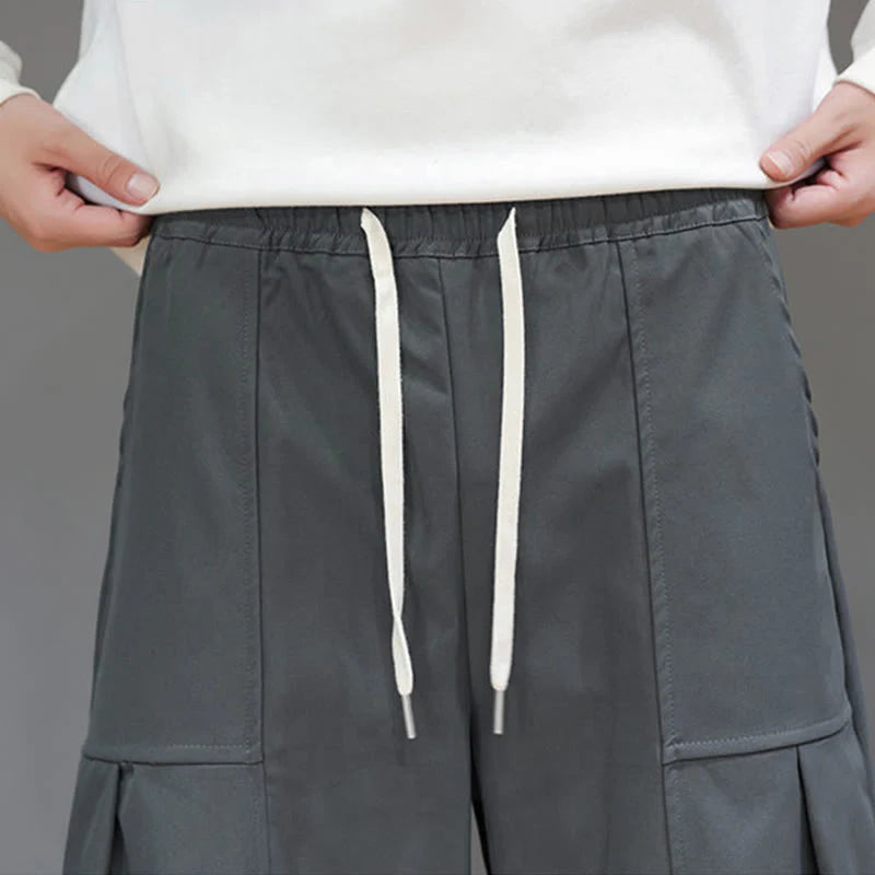 Buddha Stones Fall Pure Color Cotton Men's Cropped Harem Pants With Pockets