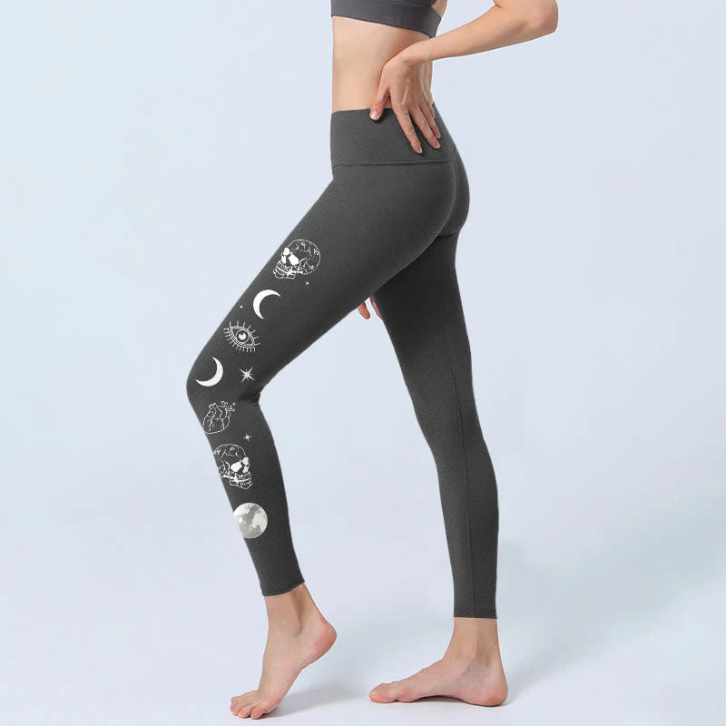 Buddha Stones Moon Moth Skull Design Gym Leggings Women's Yoga Pants
