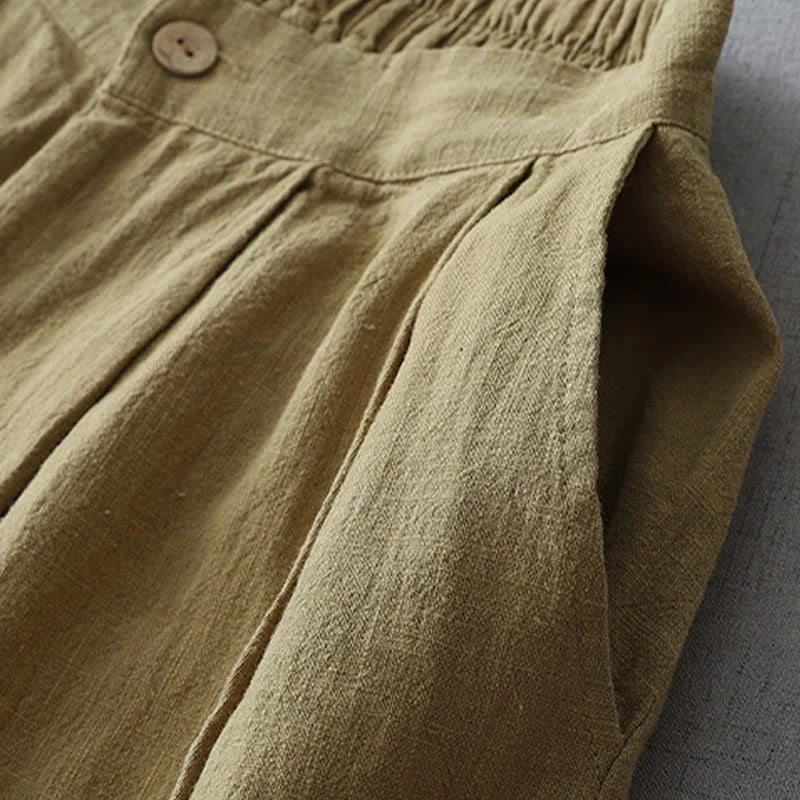 Buddha Stones Casual Plain Loose 7-8 Length Women's Polyester Wide Leg Pants With Pockets
