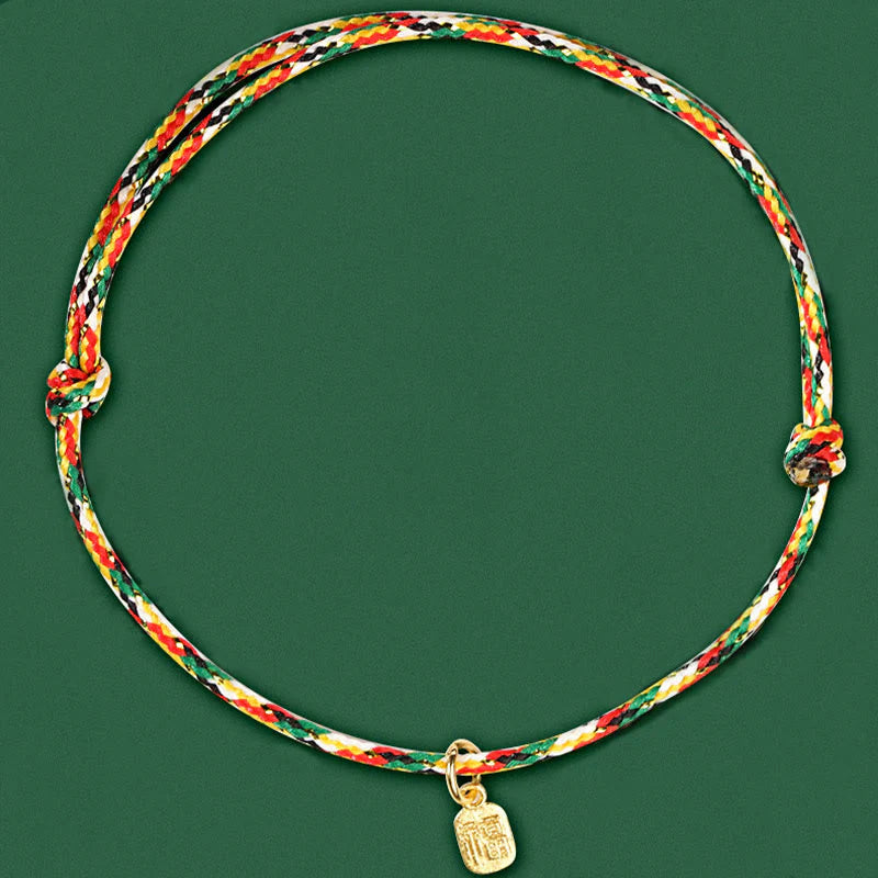 Buddha Stones Auspicious Fu Character Peace And Joy Luck Handmade Multicolored Child Adult Bracelet