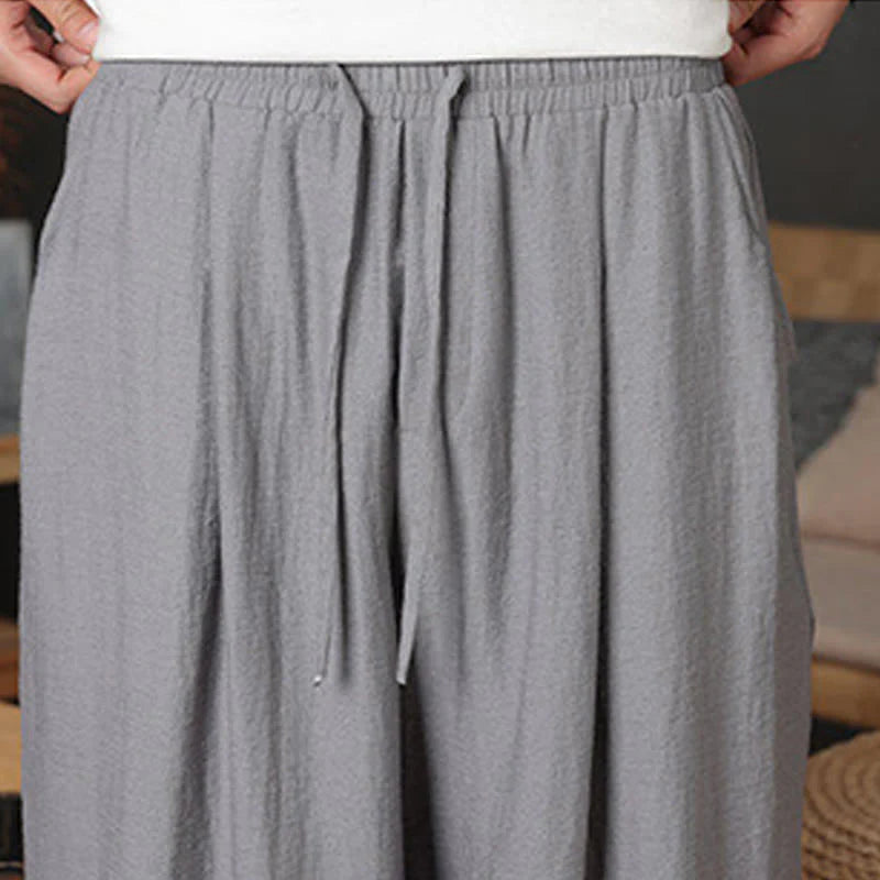 Buddha Stones Casual Plain Color Drawstring Design Men's Pants With Pockets
