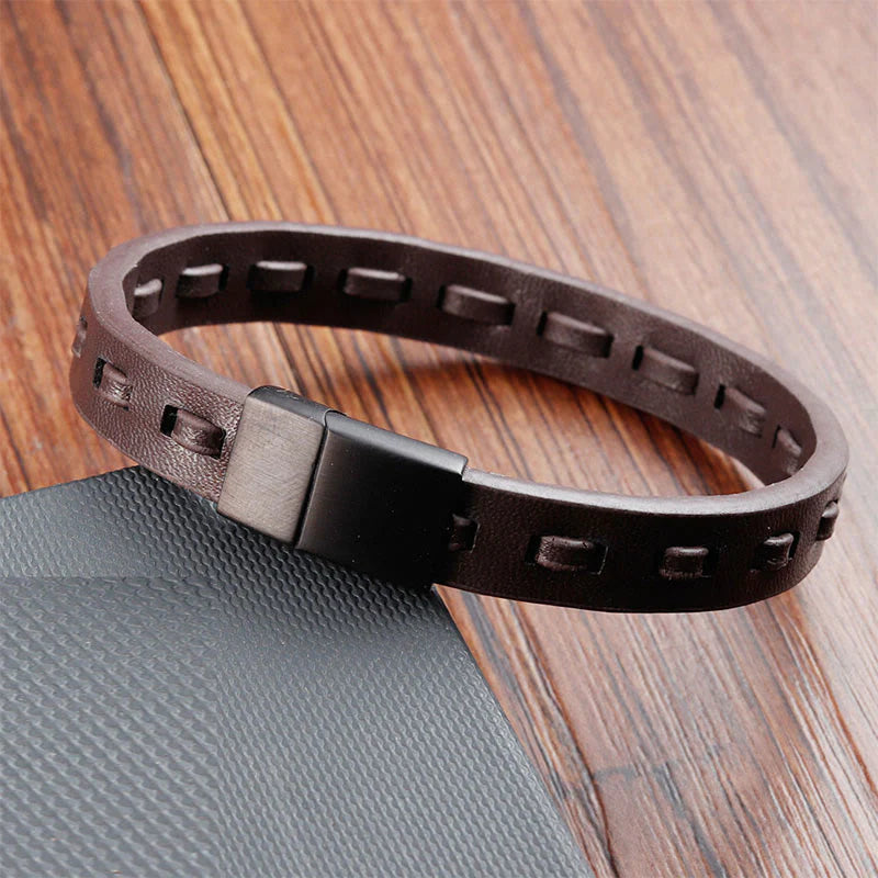 Buddha Stones Titanium Steel Buckle Multilayered Braided Leather Calm Bracelet