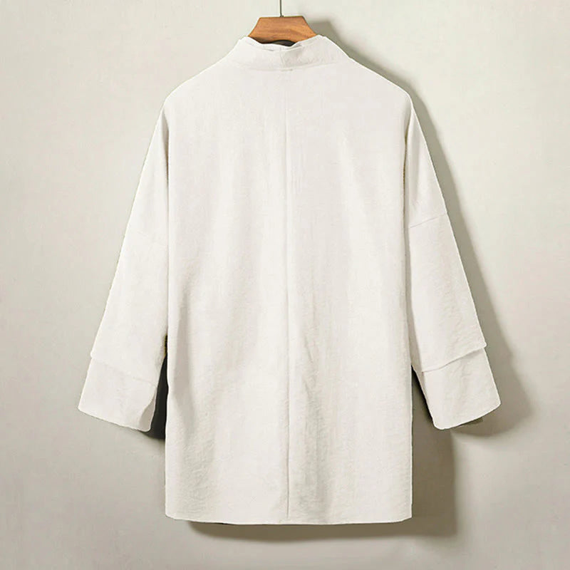 Buddha Stones Lace-Up Design Open Front Jacket Men's Long Sleeve Kimono