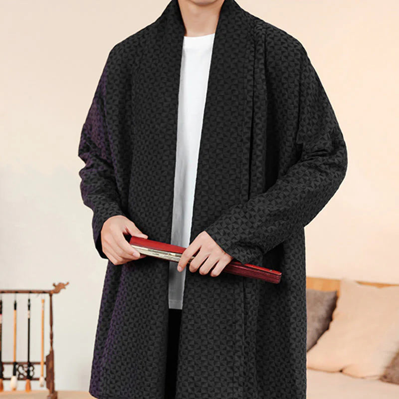 Buddha Stones Winter Jacquard Simple Design Men's Cotton Long Sleeve Kimono