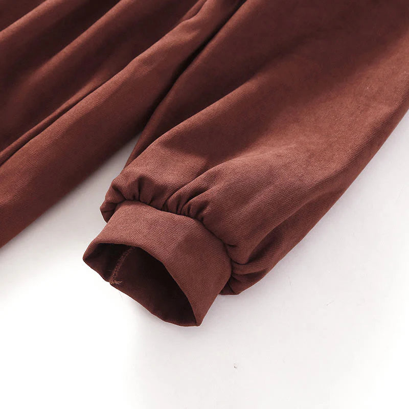 Buddha Stones Fall Solid Color Buttons Down Lace-up Design Long Sleeve Midi Dress With Pockets