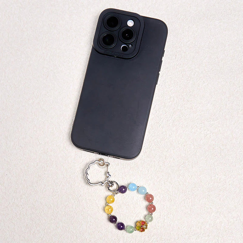 Buddha Stones Natural Strawberry Quartz Amethyst Citrine Aquamarine Flower Key Chain Hanging Decoration