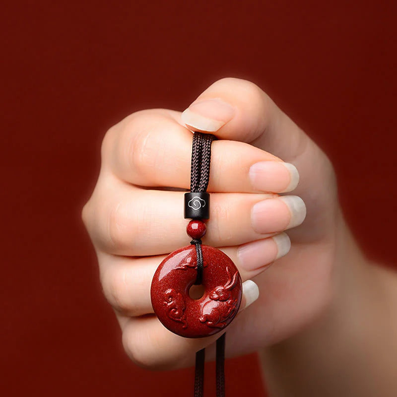 Buddha Stones Chinese Zodiac Cinnabar Peace Buckle Calm Necklace Pendant