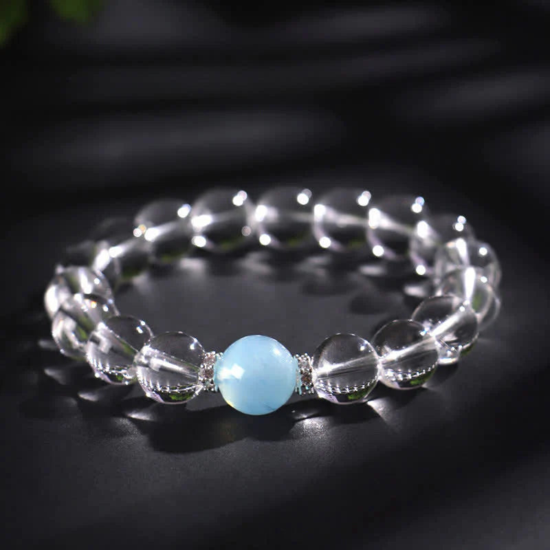Buddha Stones Clear Quartz Aquamarine Healing Bracelet