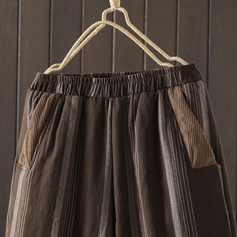 Buddha Stones Commute Thermal Striped Cotton Women's Harem Pants With Pockets