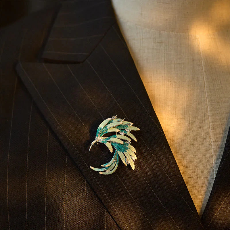 Buddha Stones Phoenix Feather Strength Copper Brooch