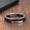 Buddha Stones Titanium Steel Balance Calm Leather Woven Bracelet