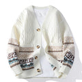 Buddha Stones Jacquard Ethnic Long Sleeve Men's Knitted Sweater With Pockets