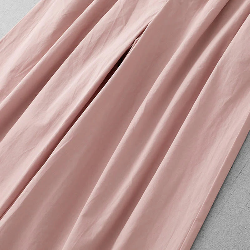 Buddha Stones Casual Plain High Waist Women's Polyester 7-8 Length Wide Leg Pants With Pockets