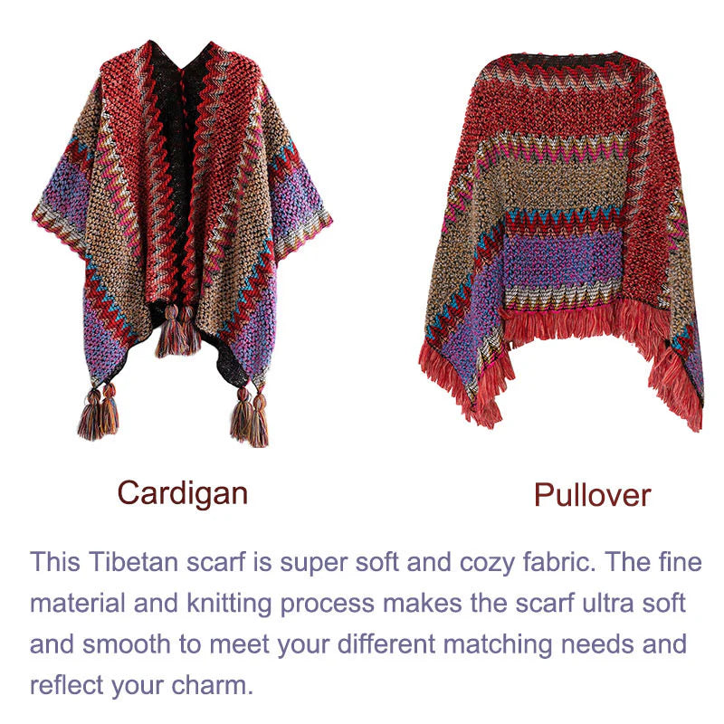 Buddha Stones Tibetan Shawl Warm Cloak Tibetan Tassel Scarf