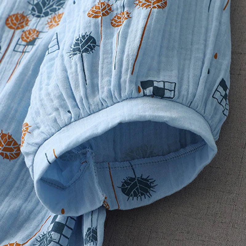 Buddha Stones Printed Half Button DesignThree Quarter Gathered Sleeve Women's Cotton Shirt