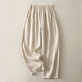 Buddha Stones Summer Daily Solid Color Elastic Waistband Design Women's Wide Leg Cotton Linen Pants With Pockets