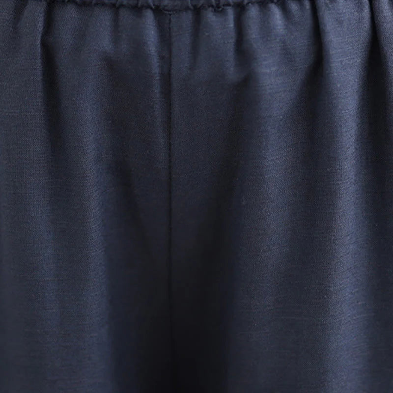Buddha Stones Spring Casual Navy Simple Line Design Cotton Linen Women's Wide Leg Pants With Pockets