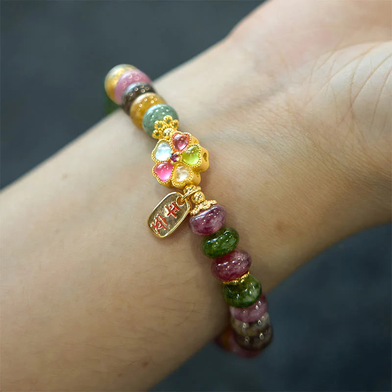 Buddha Stones Wishing You Joy in Every Color Tourmaline Jade Bracelet Includes Gift Message Card