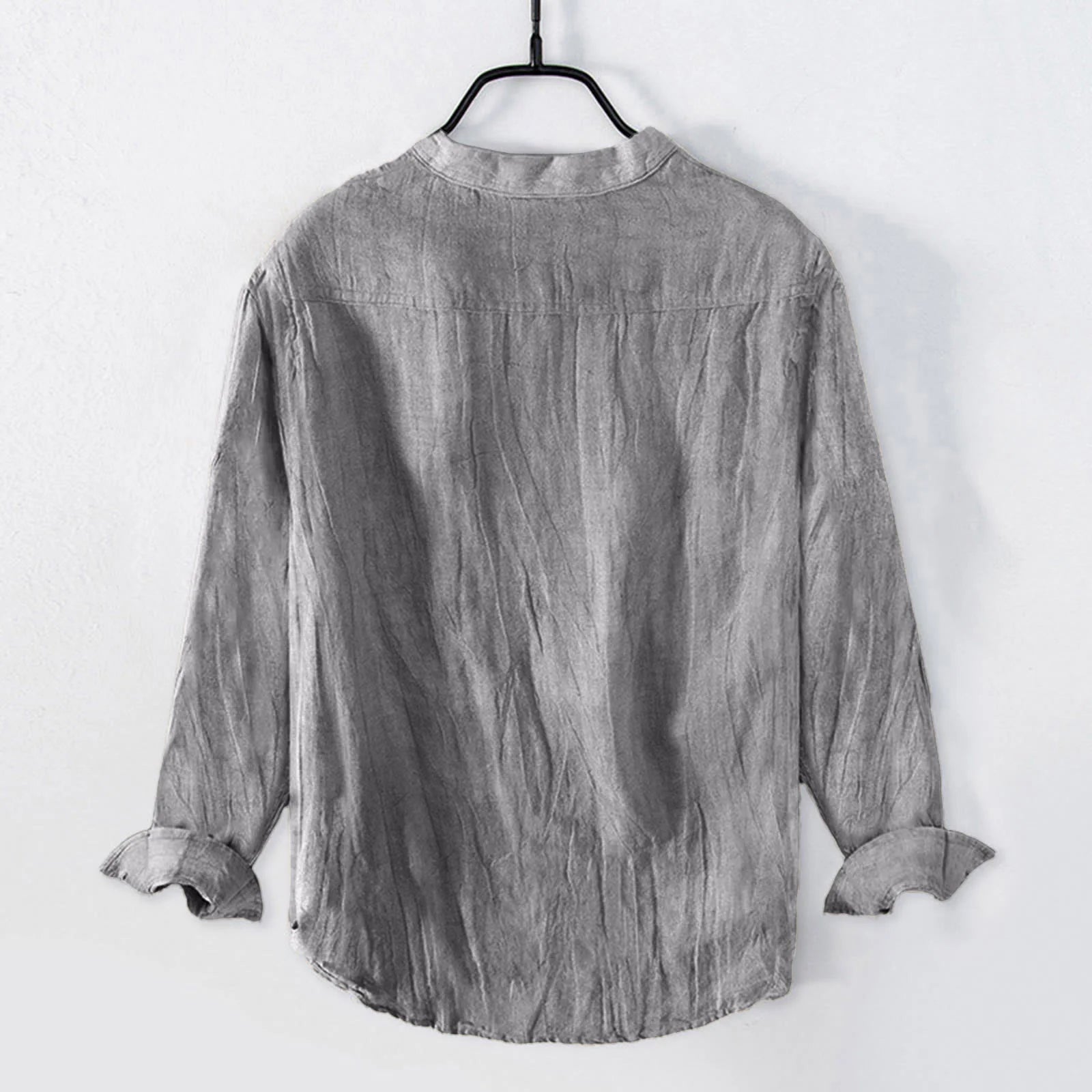 Buddha Stones Solid Color Long Sleeve Half Button Shirt Cotton Linen Men Clothing