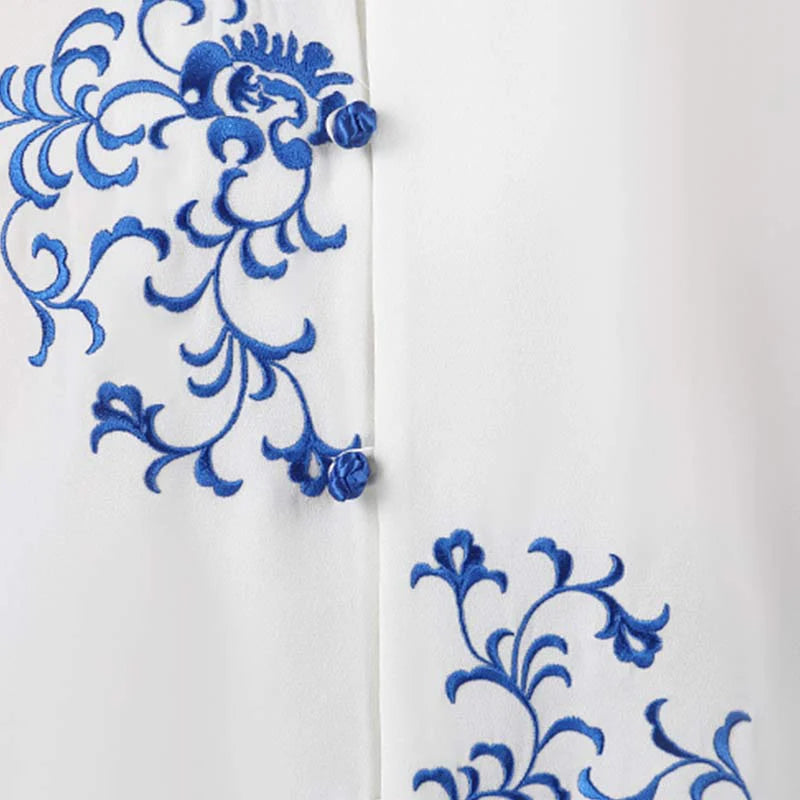 Buddha Stones Flower Embroidery Meditation Prayer Spiritual Zen Tai Chi Qigong Practice Unisex Clothing Set