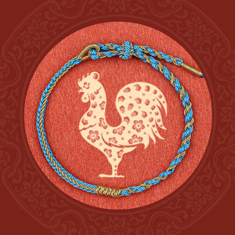 Buddha Stones Handmade Chinese Zodiac Rabbit Rooster Rat Horse Dragon Protection Braid String Bracelet
