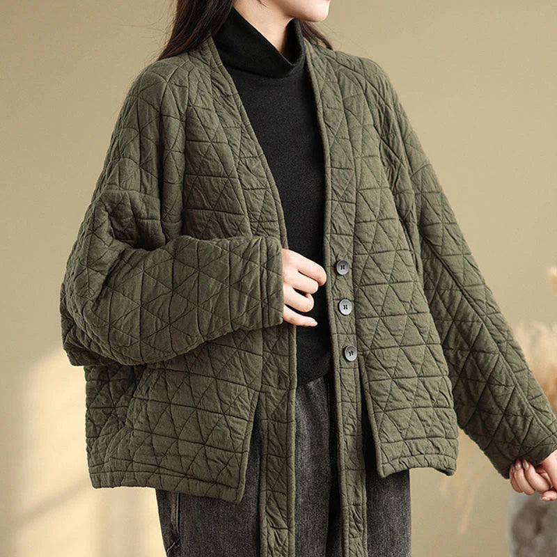 Buddha Stones Women's Buttons Long Sleeve Thickened Cotton Jacket With Pockets
