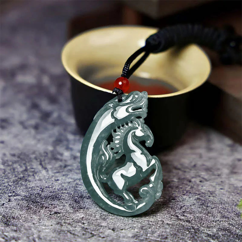 Buddha Stones Year Of The Horse Dragon Jade Luck Necklace Pendants