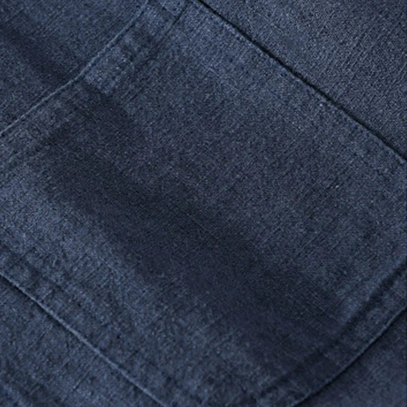 Buddha Stones Commute Fall Solid Color Lapel Men's Long Sleeve Cotton Linen Shirt With Pocket
