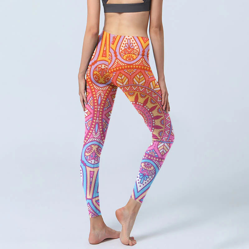 Buddha Stones Colorful Mandala Pattern Gym Leggings Women's Yoga Pants