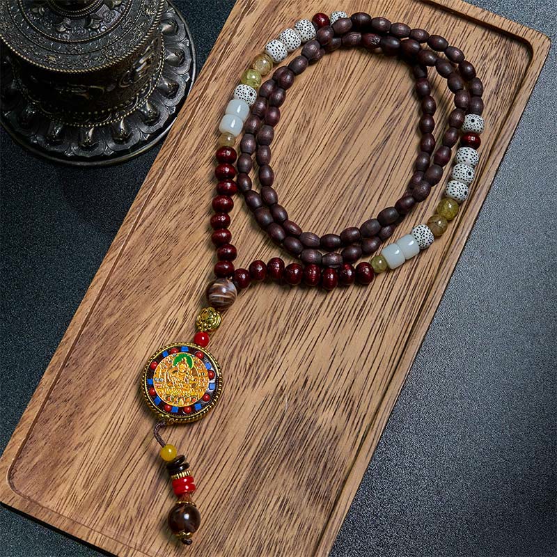 FREE Today: Peace and Creativity Tibetan Handmade Wood Beads Om Mani Padme Hum Samantabhadra Bodhisattva Necklace Pendant