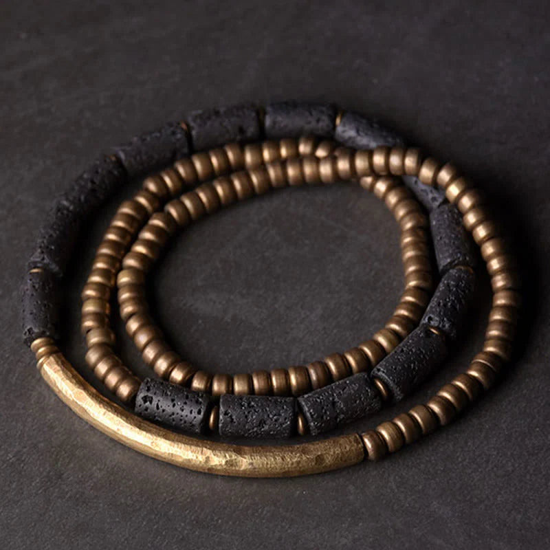Buddha Stones Vintage Lava Rock Copper Beads Multi-layered Wrap Bracelet