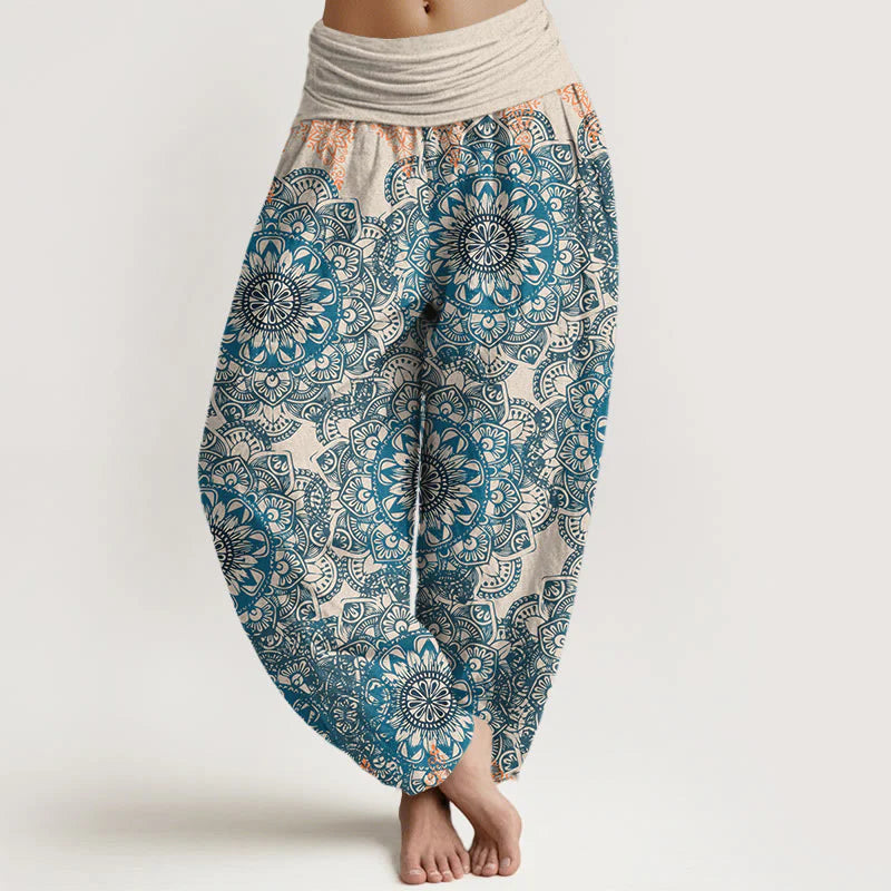 Buddha Stones Pure Cotton Triangular Mandala Patterns Women's Elastic Waist Harem Pants
