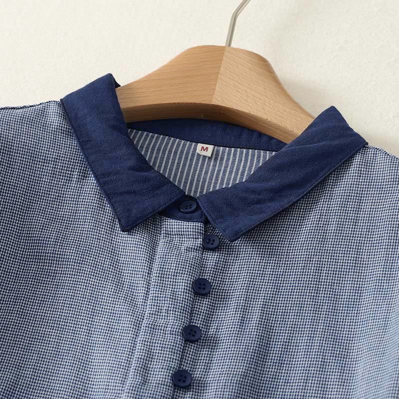 Buddha Stones Fall Blue Striped Color Blocking Stand Collar Buttons Down Design Women's Long Sleeve Shirt